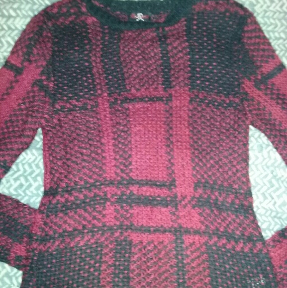Hot Topic Sweaters - Hot Topic Royal Bones Red & Black Plaid Sweater
